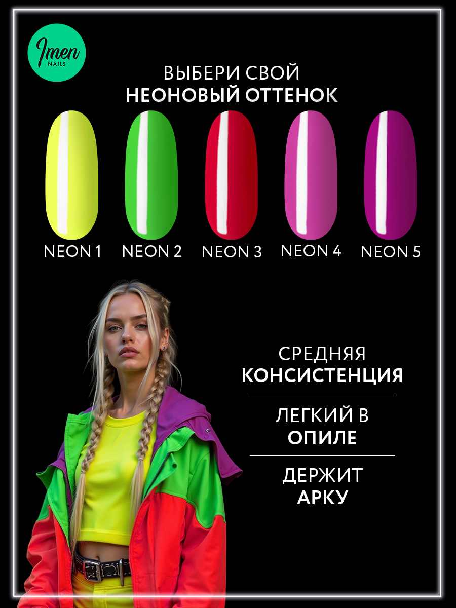 Imen Набор гелей Неон (5 шт.)